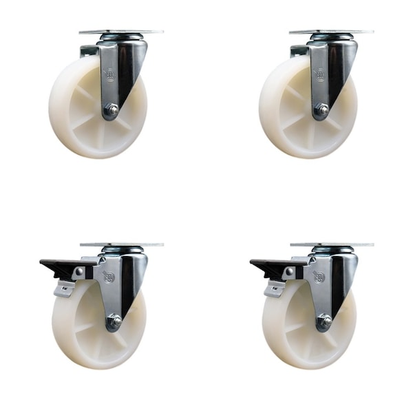 Service Caster 5'' Nylon Wheel Swivel Top Plate Caster Set with 2 Posi Brakes, 4PK SCC-20S514-NYS-2-PLB-2 - main